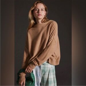 Anthropologie Pilcro "Alani" 100% Cashmere Camel Tan Mock Funnel Neck Sweater